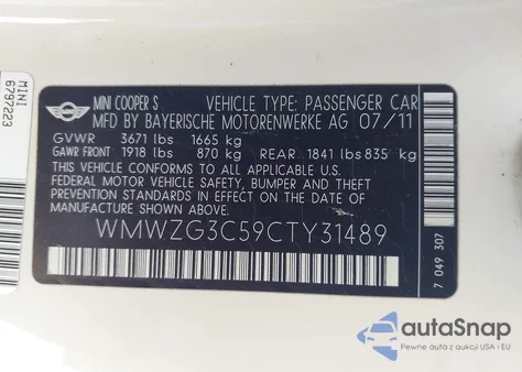 2012 Mini Cooper S Clubman z USA, uszkodzony, nr VIN WMWZG3C59CTY31489